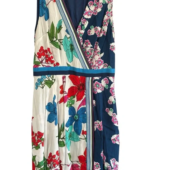 Maeve Anthrolpologie Faux Wrap Mixed Print Sleeveless Dress Floral Blue Size 4 - Picture 7 of 11